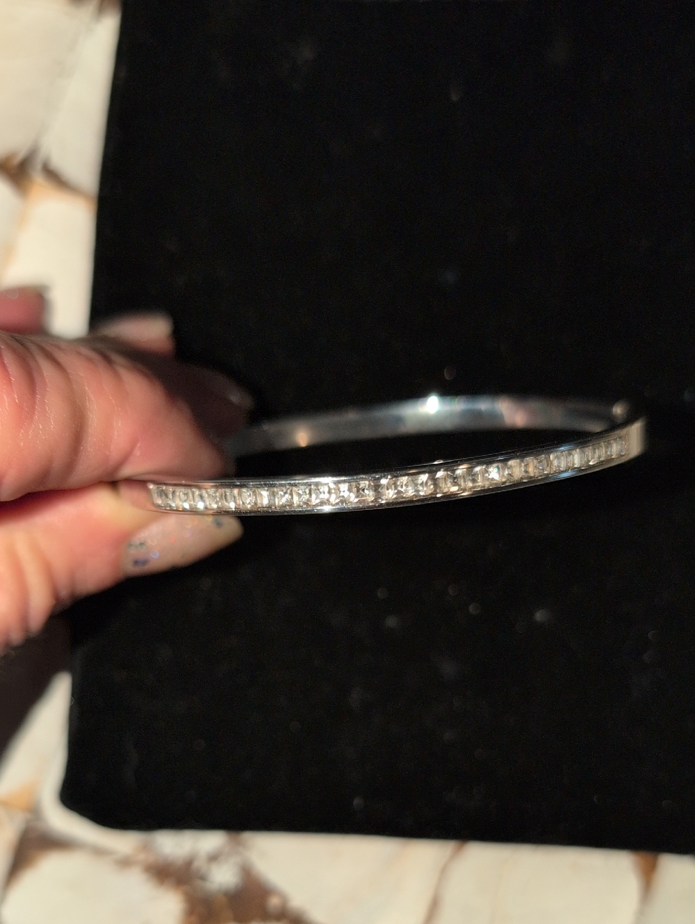 Silver Toned Crystal Bangle Bracelet -  New